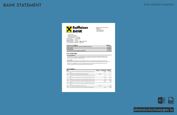 Beispiel eines Kontoauszugs der Raiffeisen Bank Slowakei (Excel-Vorschau)